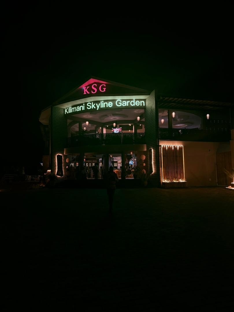 KSG building illuminated at night